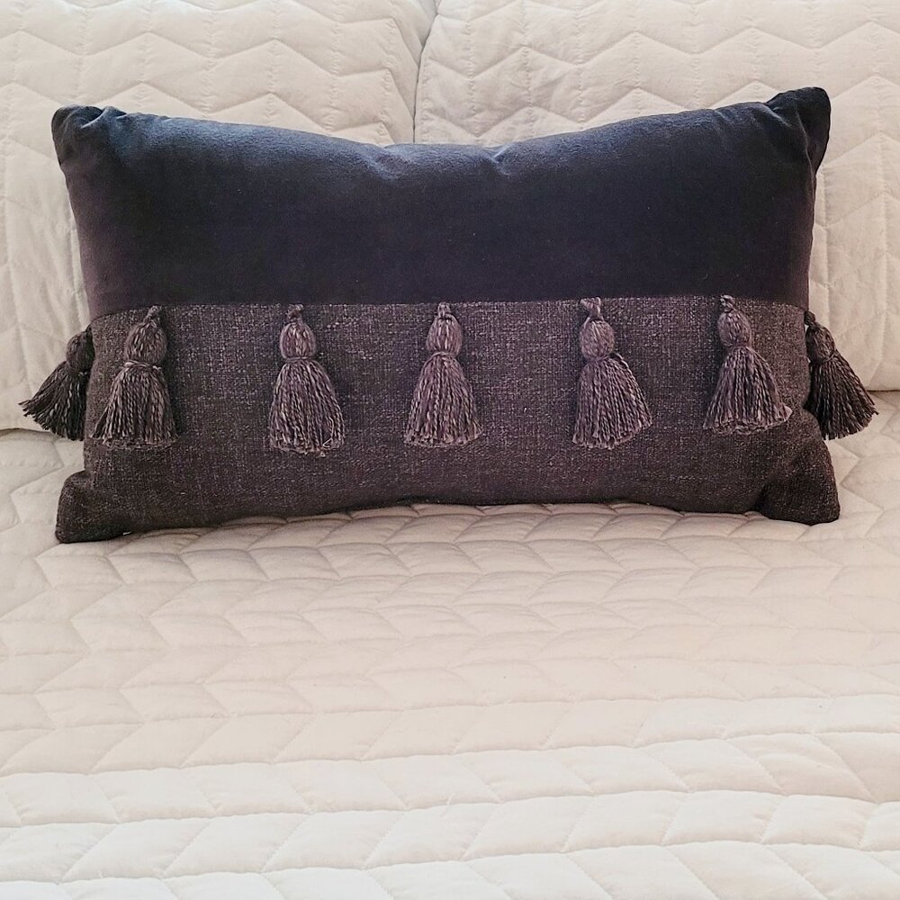 Grey Decorative Pillows with Large Tassels (2 in bundle)